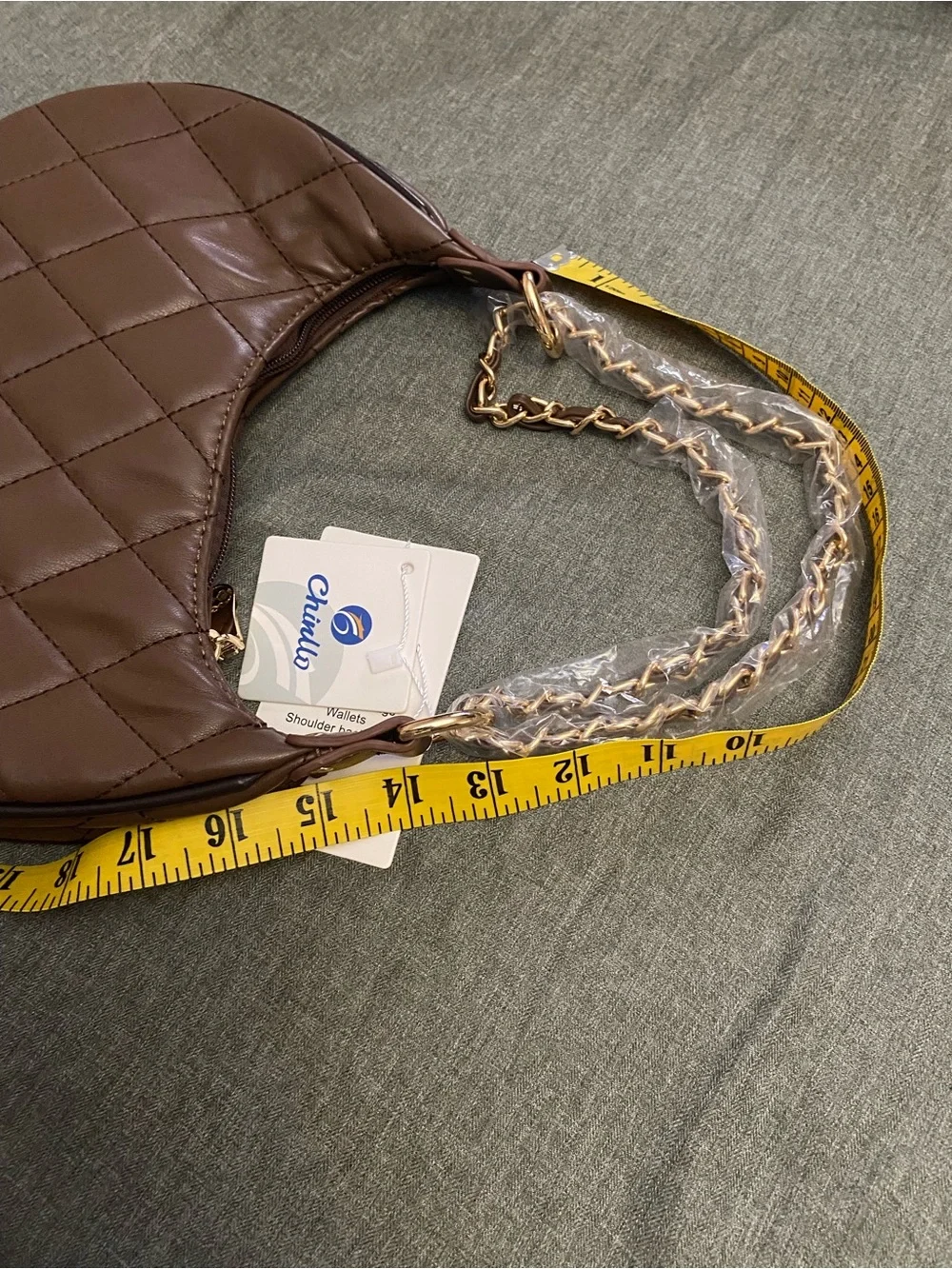 chinllo brown Quilted Crescent Shoulder Bag with Chain Strap